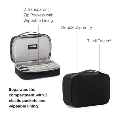 TUMI - Voyageur Tammin Cosmetic - Makeup Organizer Bag for Travel - Premium Toiletry Bag - Stain & Water-Resistant Material - Black & Gunmetal