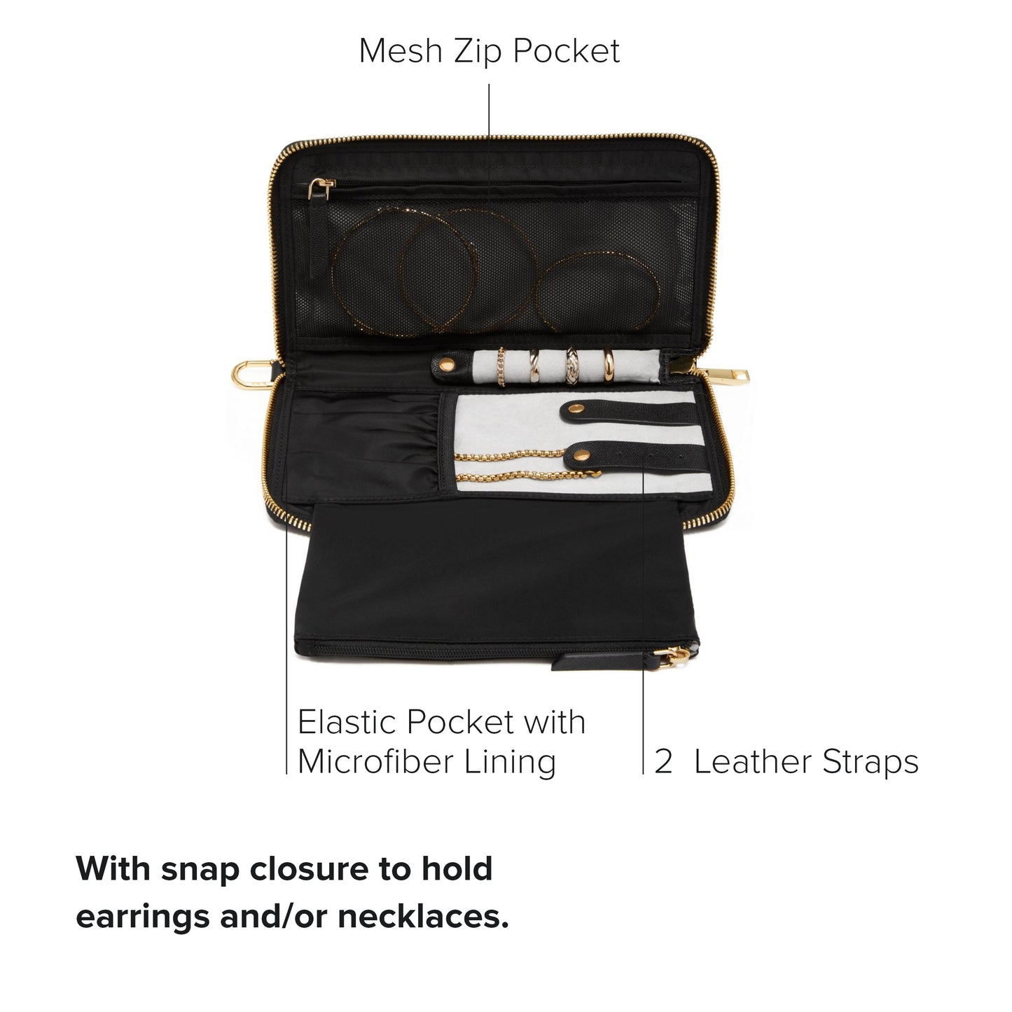 TUMI - Voyageur Vevay Jewelry Portfolio - Women's Travel Friendly Case for Necklaces, Earrings, Rings - Black & Gold