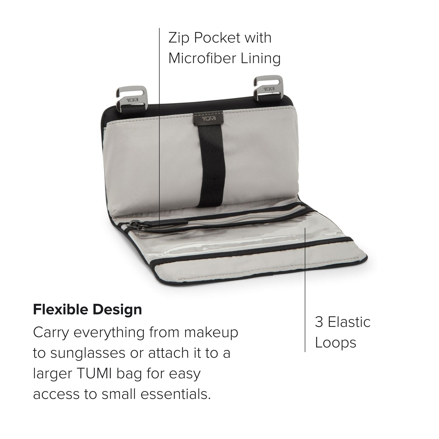TUMI - Plus Small Organizer - Foldable Travel Organizer Perfect for Sunglasses, Toiletries, Makeup - Stain & Water-Resistant - Black & Gunmetal