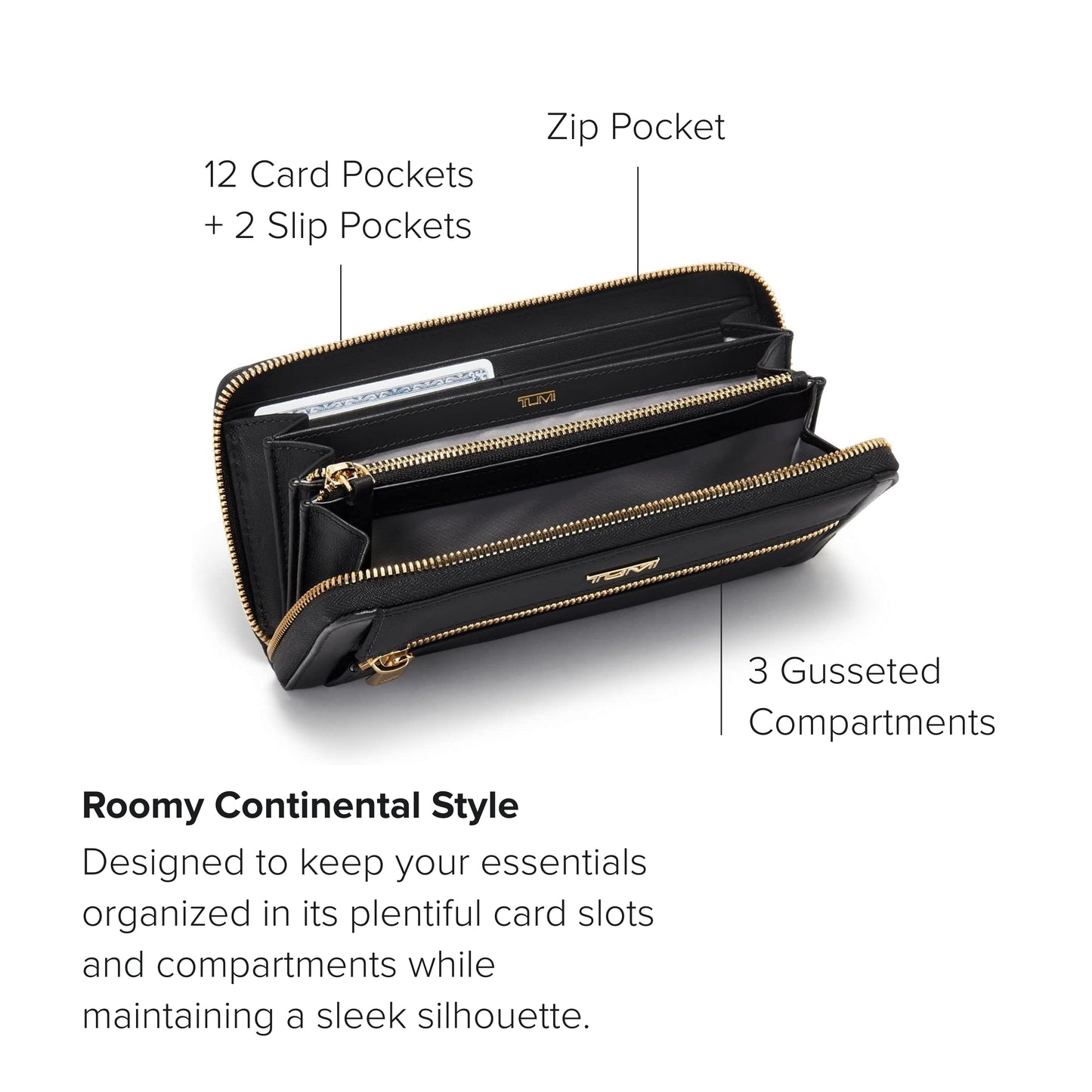 TUMI Voyageur Zip-Around Continental - Black/Gold