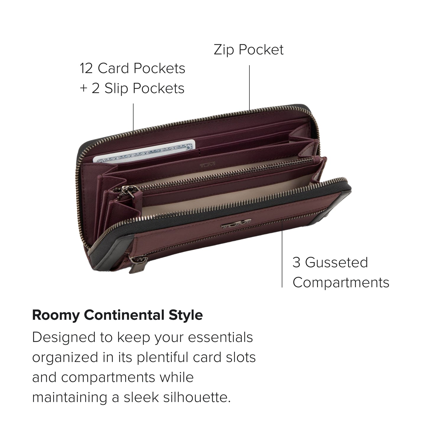 TUMI - Voyageur Zip-Around Continental Wallet for Women - Deep Plum