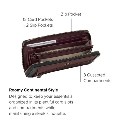 TUMI - Voyageur Zip-Around Continental Wallet for Women - Deep Plum