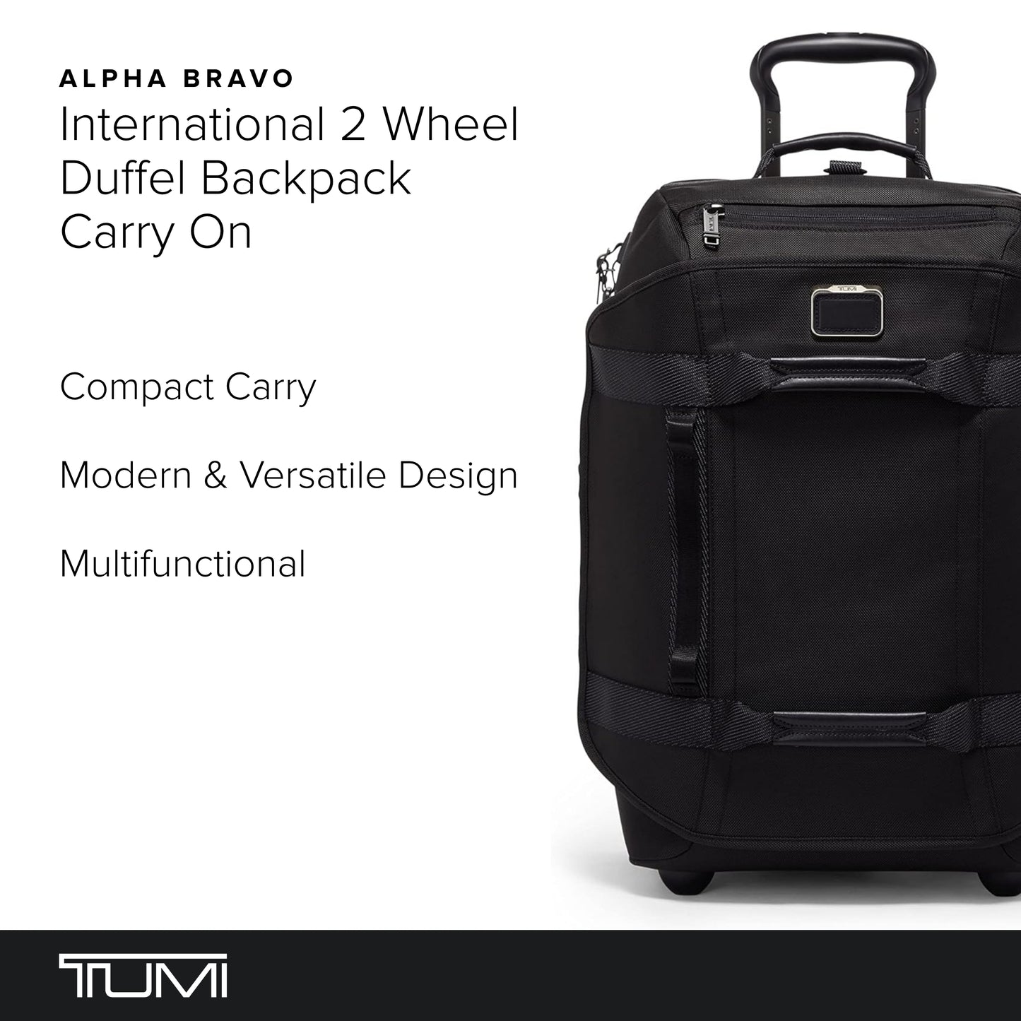 TUMI - Alpha Bravo International 2 Wheeled Duffel Backpack Carry-On - Adjustable Compact Travel Bag - 21.8" X 14.0" X 9.0" - Black