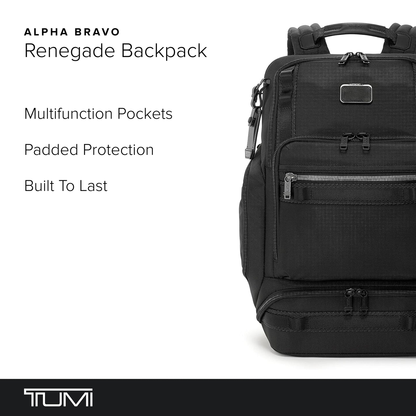 TUMI - Alpha Bravo Renegade Backpack - Travel Backpack & Laptop Bag - With TUMI Tracer - 18.5" X 12.8" X 7.0" - Black