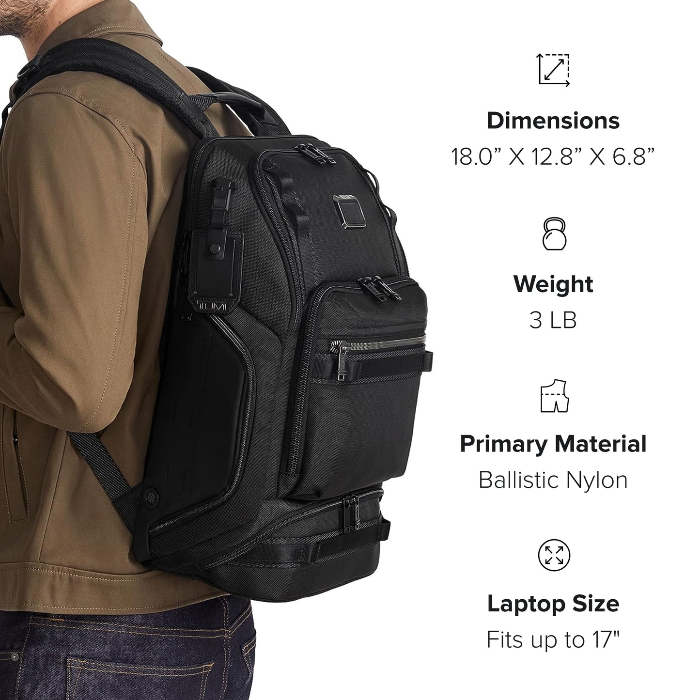 TUMI - Alpha Bravo Renegade Backpack - Travel Backpack & Laptop Bag - With TUMI Tracer - 18.5" X 12.8" X 7.0" - Black