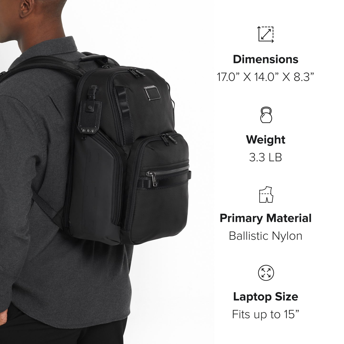 TUMI - Alpha Bravo Search Backpack - Laptop Backpack for Men & Women - Backpack for Work & Travel - 17.0" X 14.0" X 8.3" - Black Leather