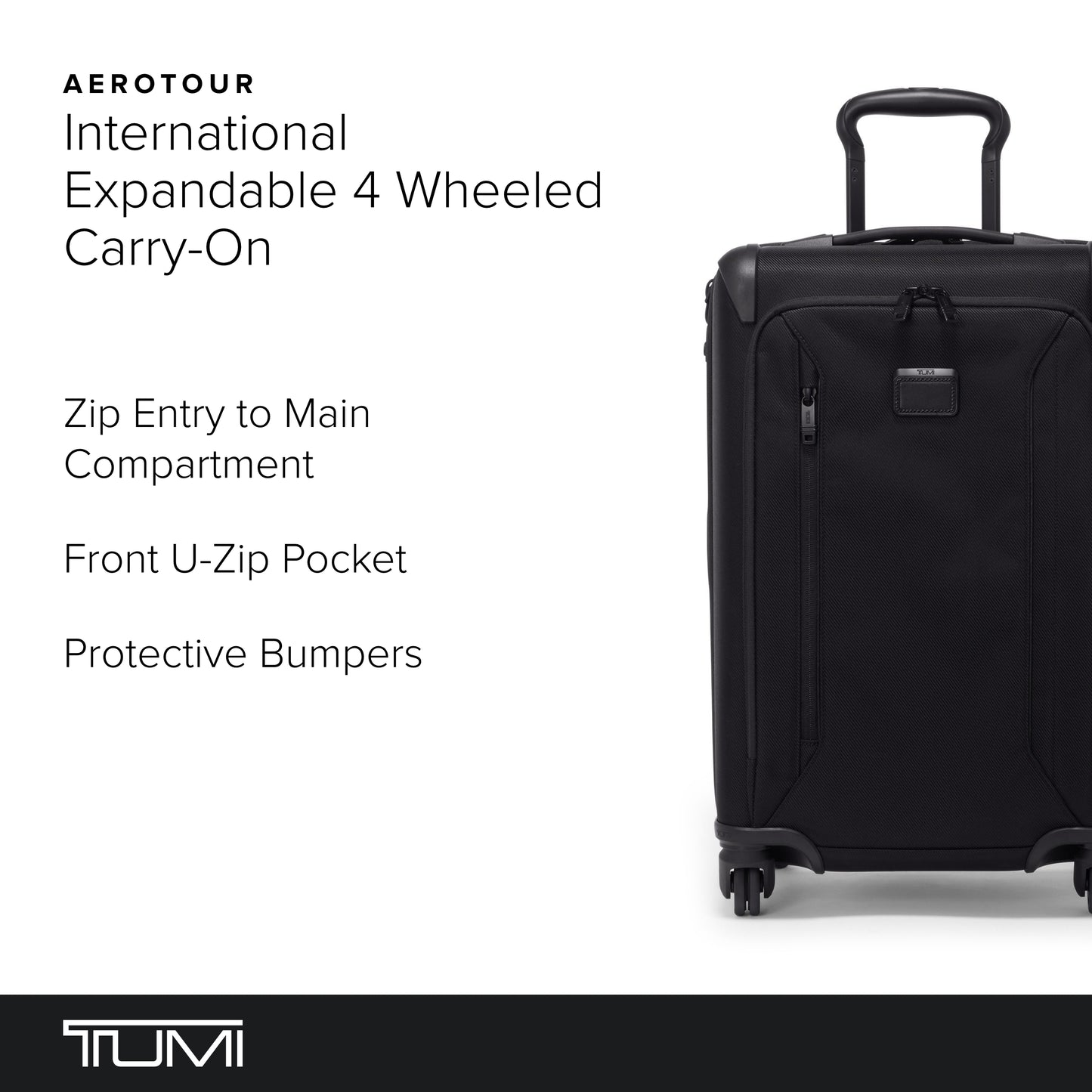 TUMI - Aerotour 4 Wheel Expandable Luggage - Men's and Women's Lightweight Business and Leisure Travel Suitcase - 21.75" Expandable Carry-On, Black