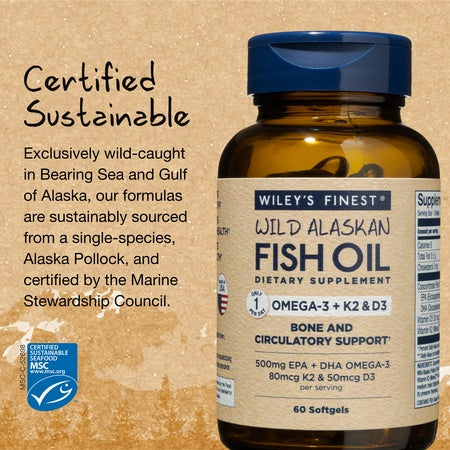 Wiley's Finest Wild Alaskan Fish Oil - Bold Vision for Eye Health, with Lutein, Zeaxanthin, Bilberry, Omega-7, Astaxanthin Plus Vitamin E and Zinc, 60 softgels
