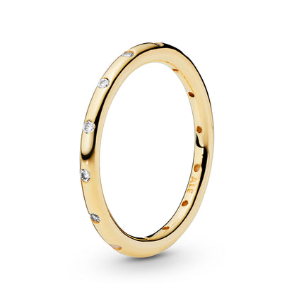 PANDORA Jewelry Simple Sparkling Band Cubic Zirconia Ring in Gold 14K, Size 9, With Gift Box