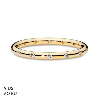 PANDORA Jewelry Simple Sparkling Band Cubic Zirconia Ring in Gold 14K, Size 9, With Gift Box