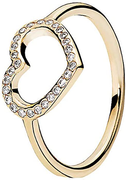 PANDORA Captured Heart Ring, 14k Gold and Clear CZ 150179CZ-52 E.U 6 US, With Gift Box