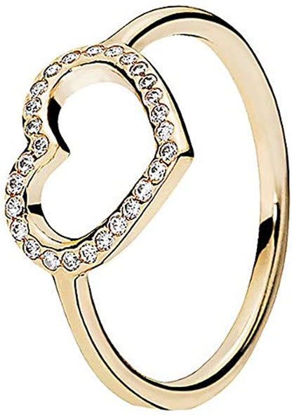 PANDORA Captured Heart Ring, 14k Gold and Clear CZ 150179CZ-52 E.U 6 US, With Gift Box