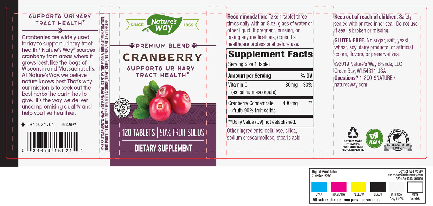 Nature's Way Premium Potency Standardized Cranberry 90% Fruit Solids, 120 Count