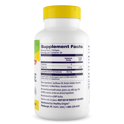 Healthy Origins Lycopene 15 mg (Natural, Non-GMO, Gluten Free, Skin Support, Prostate Support), 180 Softgels