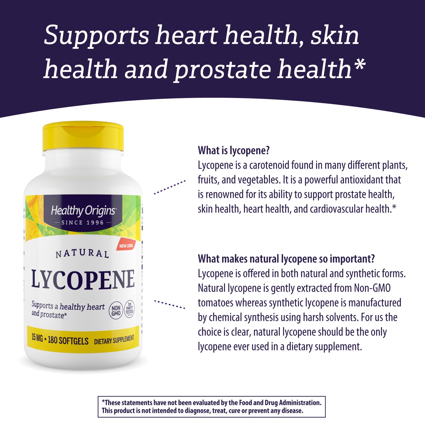 Healthy Origins Lycopene 15 mg (Natural, Non-GMO, Gluten Free, Skin Support, Prostate Support), 180 Softgels