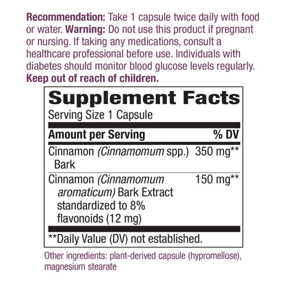 Nature's Way Premium Extract Standardized Cinnamon 8% Flavonoids, 120 Vegetarian Capsules (2 Pack)
