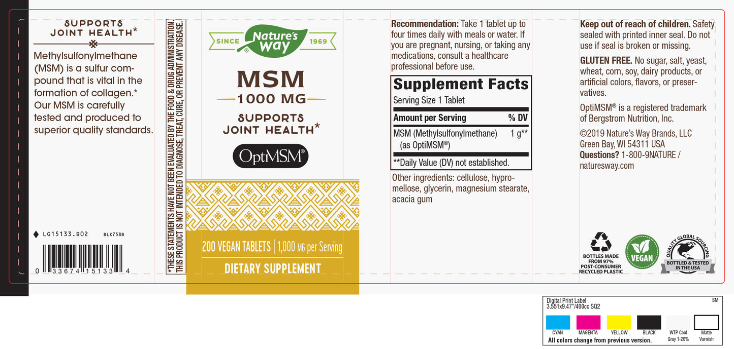 Nature's Way MSM 1000mg, 200 Tablets