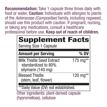 Nature's Way Standardized Milk Thistle 80% Silymarin per serving, TRU-ID Certified, Non-GMO Project Verified, Vegetarian, 120 Vegetarian Capsules, Pack of 2