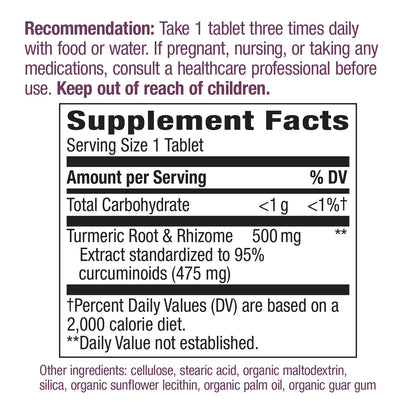 Nature's Way Premium Extract Turmeric Standardized to 95% Curcuminoids, 500 mg per serving, 120 Tablets (Packaging May Vary)
