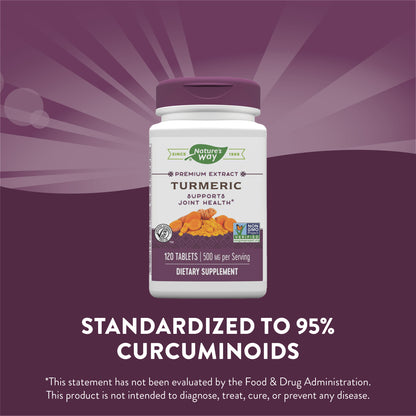 Nature's Way Premium Extract Turmeric Standardized to 95% Curcuminoids, 500 mg per serving, 120 Tablets (Packaging May Vary)
