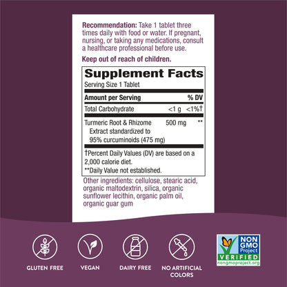 Nature's Way Premium Extract Turmeric Standardized to 95% Curcuminoids, 500 mg per serving, 120 Tablets (Packaging May Vary)