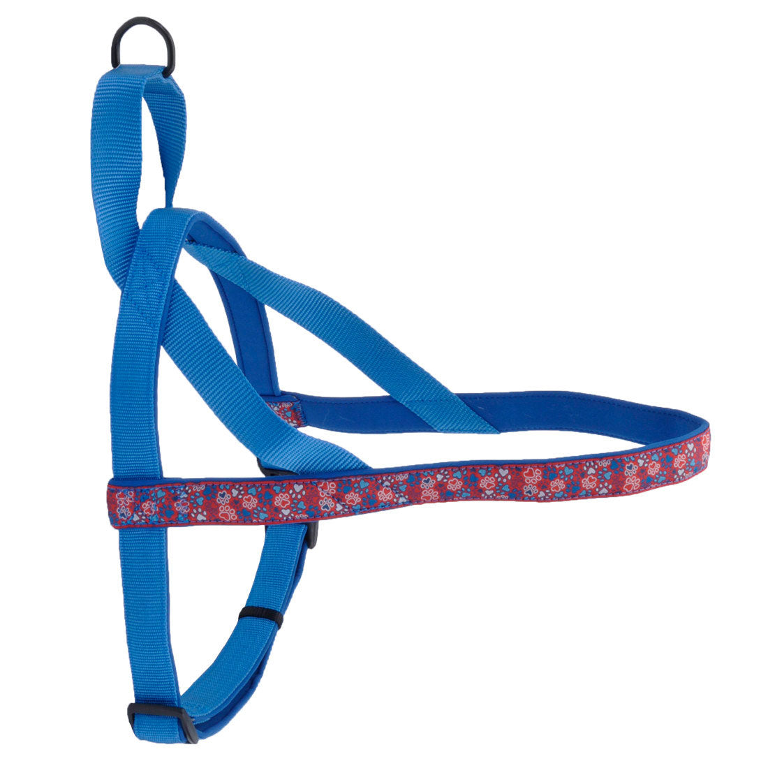 Coastal - Ribbon - Weave Harness, Red and Blue Paws, 5/8" x 14"-16"
