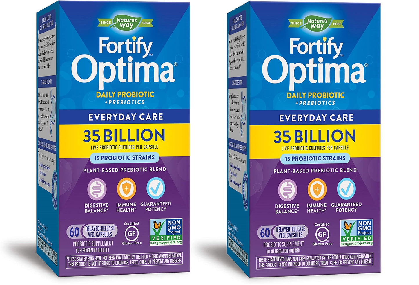 Nature's Way Fortify Optima 15 Probiotic Strains True Potency 35 Billion CFU, 60 Vegetarian Capsules (2 Pack)