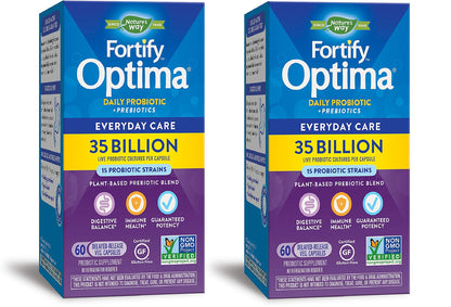 Nature's Way Fortify Optima 15 Probiotic Strains True Potency 35 Billion CFU, 60 Vegetarian Capsules (2 Pack)