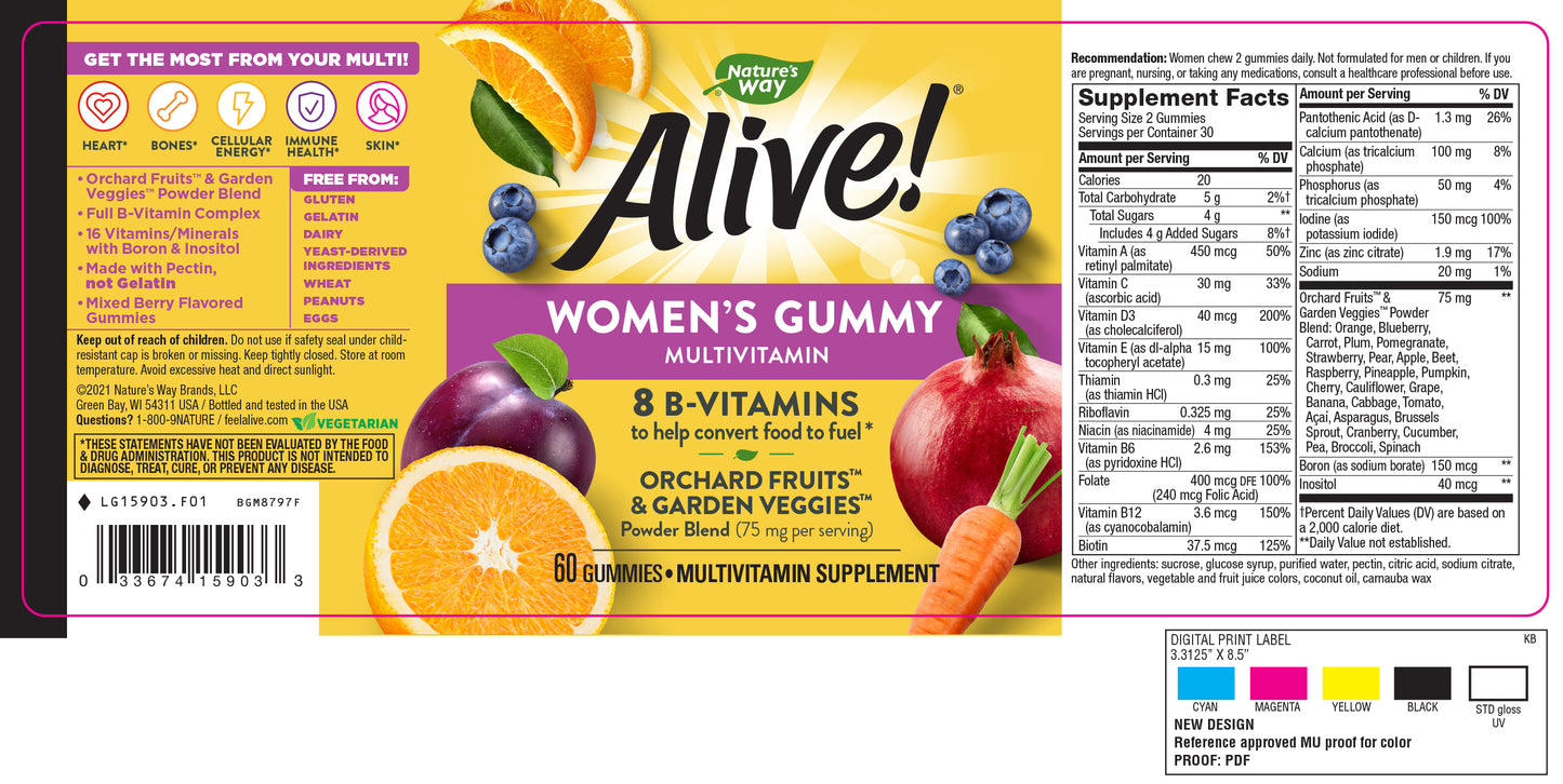 Nature‚Äôs Way Alive! Women‚Äôs Gummy Multivitamin, B-Vitamins, Mixed Berry Flavored, 60 Gummies