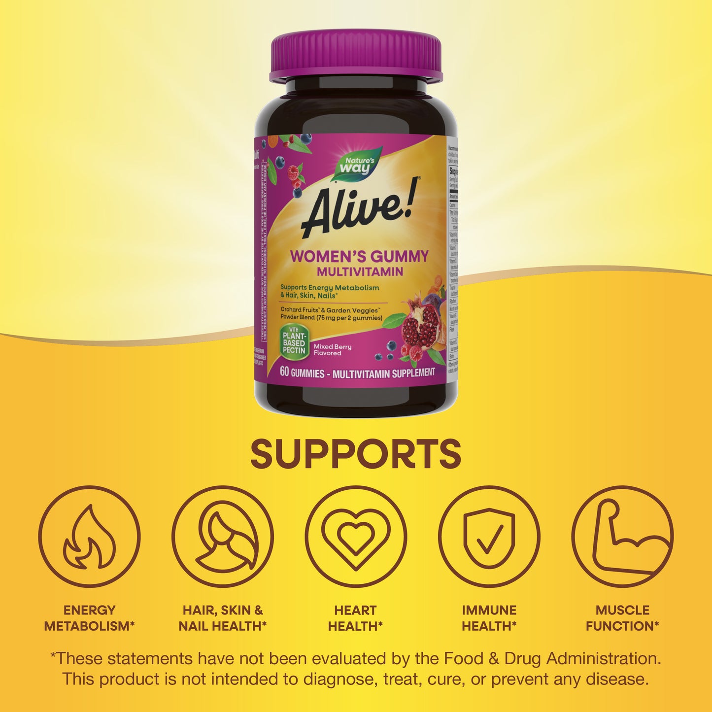 Nature‚Äôs Way Alive! Women‚Äôs Gummy Multivitamin, B-Vitamins, Mixed Berry Flavored, 60 Gummies