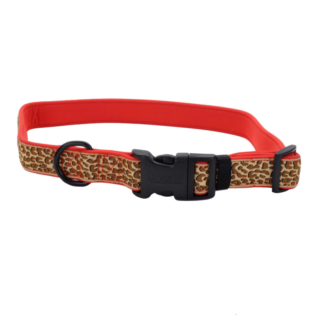 Coastal - Ribbon - Weave Collar, Brown Leopard on Red, 1" x 18"-26"