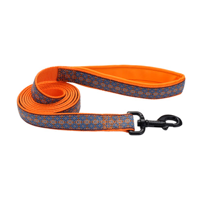 Coastal - Ribbon - Weave Leash, Morrocan Tile Blue and Orange, 1" x 06'