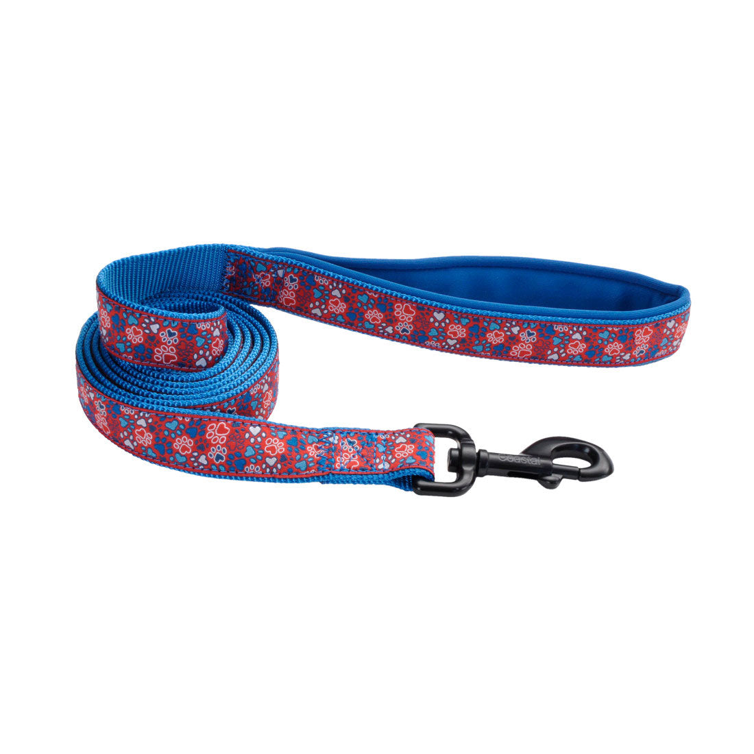 Coastal - Ribbon - Weave Leash, Red and Blue Paws, 1" x 06'