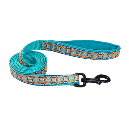 Coastal - Ribbon - Weave Leash, Navy Teal Yellow Bones, 1" x 06'