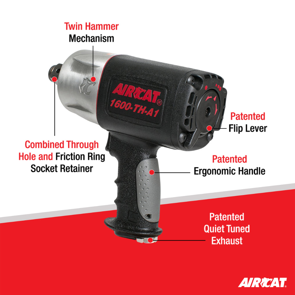AIRCAT 1600-TH-A1: 1-Inch Composite Pistol Grip Impact Wrench 1,600 ft-lbs