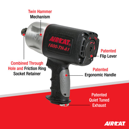 AIRCAT 1600-TH-A1: 1-Inch Composite Pistol Grip Impact Wrench 1,600 ft-lbs