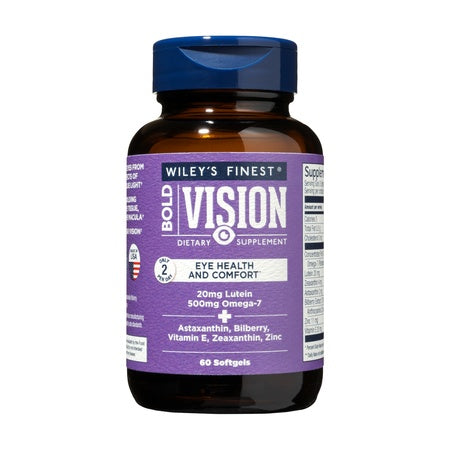 Wiley's Finest Wild Alaskan Fish Oil - Bold Vision for Eye Health, with Lutein, Zeaxanthin, Bilberry, Omega-7, Astaxanthin Plus Vitamin E and Zinc, 60 softgels