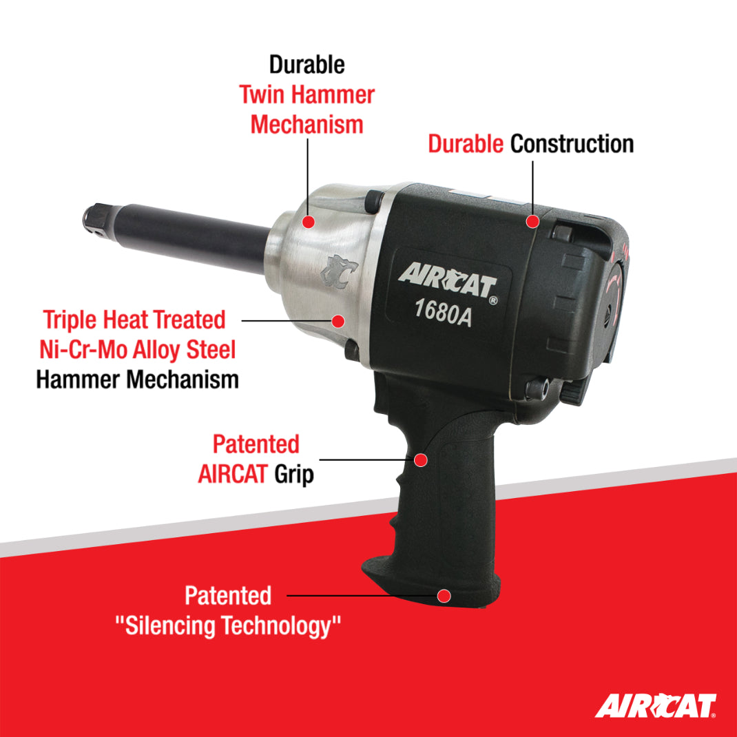 AIRCAT 1680-A-6: 3/4-Inch Impact Wrench with 6-Inch Extended Anvil 1,600 ft-lbs