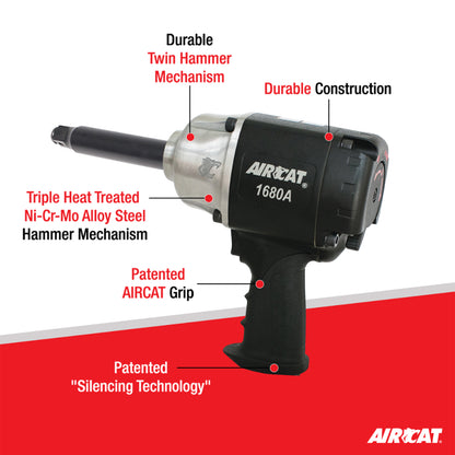 AIRCAT 1680-A-6: 3/4-Inch Impact Wrench with 6-Inch Extended Anvil 1,600 ft-lbs