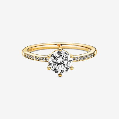 PANDORA Jewelry Clear Sparkling Crown Solitaire Ring - 14k Gold-Plated with Cubic Zirconia - Size 7, With Gift Box
