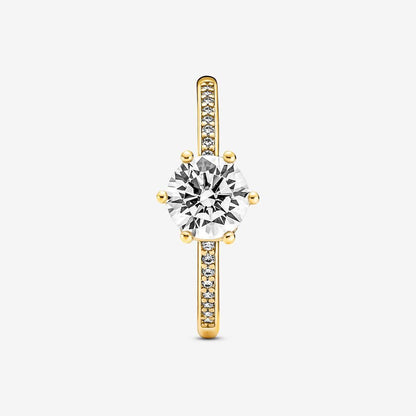 PANDORA Jewelry Clear Sparkling Crown Solitaire Ring - 14k Gold-Plated with Cubic Zirconia - Size 7, With Gift Box