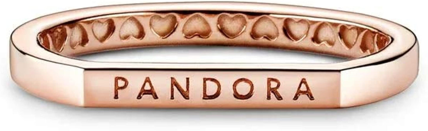 Pandora Logo Bar 18k Gold Plated Pandora Shine Collection Ring, Size US-4.5-169048C00-48, With Gift Box