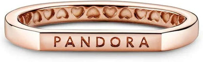 PANDORA Shine 18K Gold Plated Logo Bar Stacking Ring, Size 7.5, With Gift Box
