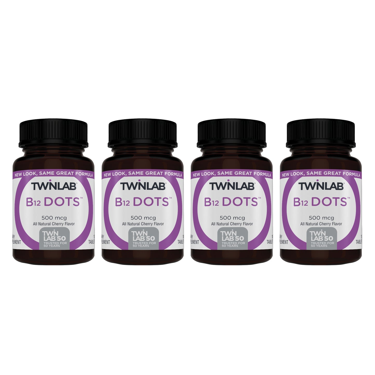 Twinlab B12 Dots - Vegetarian Vitamin B12 Sublingual Natural Energy Pills - for Nerve & Brain Health, Energy Boost & Daily Immune Support - 500mcg, Cherry Flavor 100 Lozenges, 4 Pack