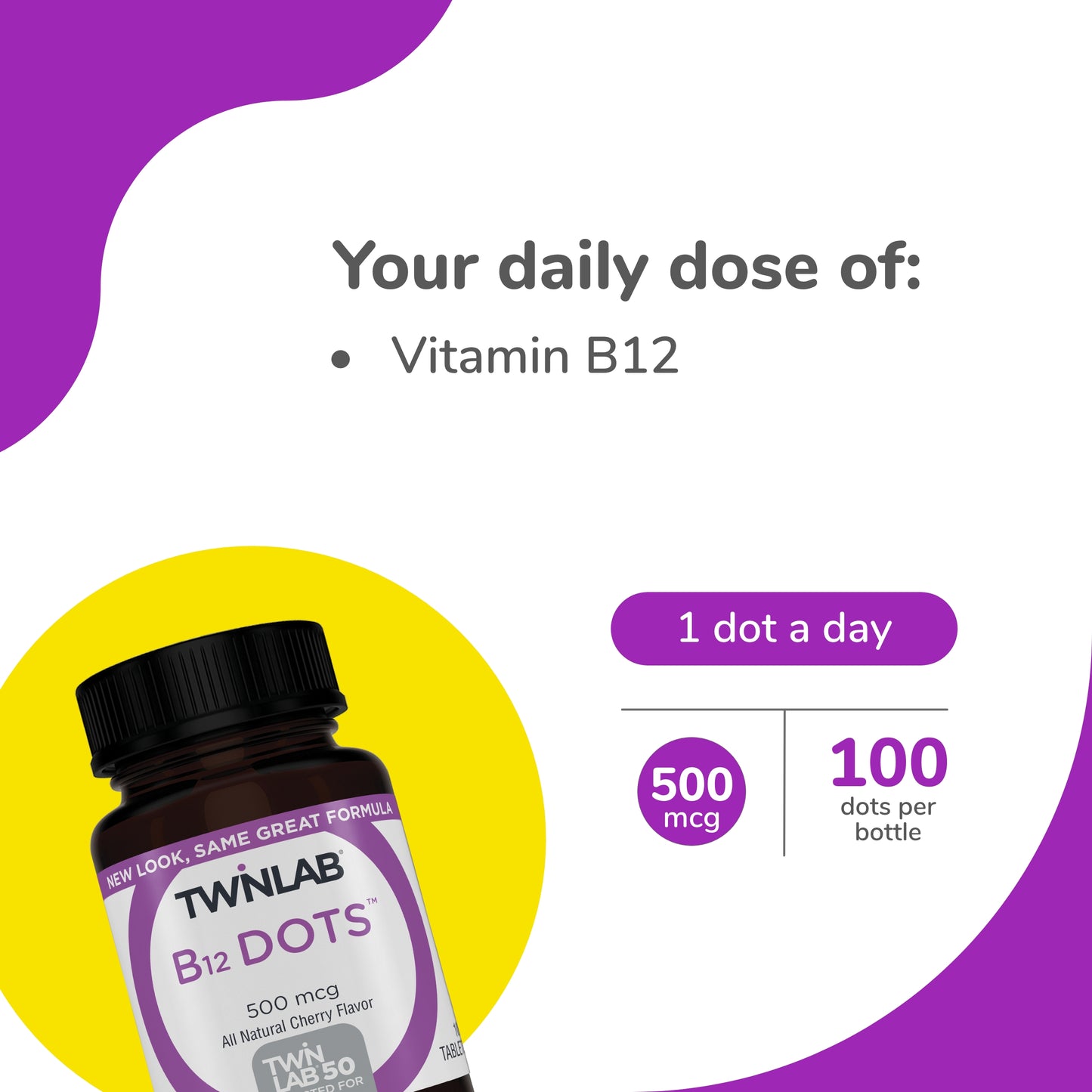Twinlab B12 Dots - Vegetarian Vitamin B12 Sublingual Natural Energy Pills - for Nerve & Brain Health, Energy Boost & Daily Immune Support - 500mcg, Cherry Flavor 100 Lozenges, 4 Pack