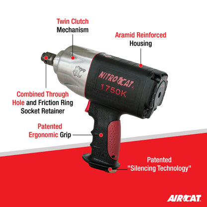 AIRCAT 1750-K: 3/4-Inch Nitrocat Composite Twin Clutch Impact Wrench 1,500 ft-lbs