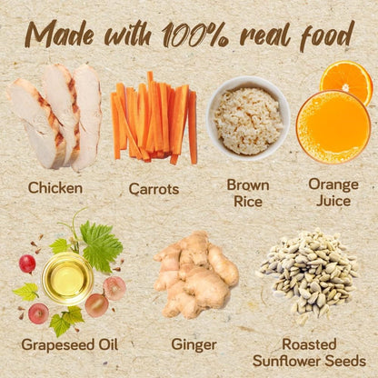 Real Food Blends Orange Chicken, Carrots & Brown Rice Pureed Blended Meal for Feeding Tubes, 9.4 oz Pouch (Pack of 12 Pouches)