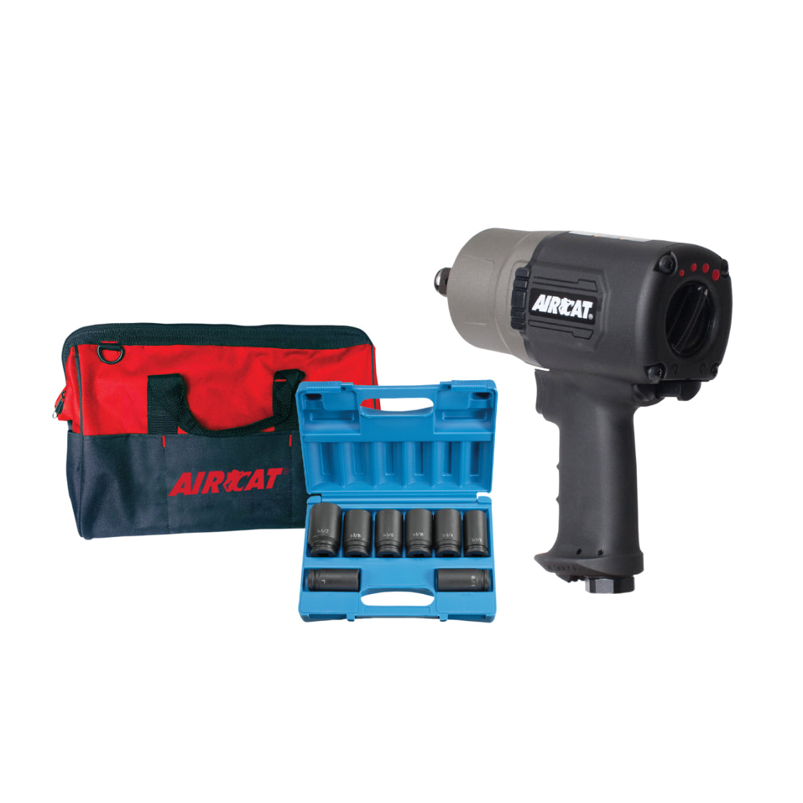AIRCAT 1770-XLK: 3/4-Inch Impact Wrench Kit with Refined Design Twin Hammer 1,600 ft-lbs