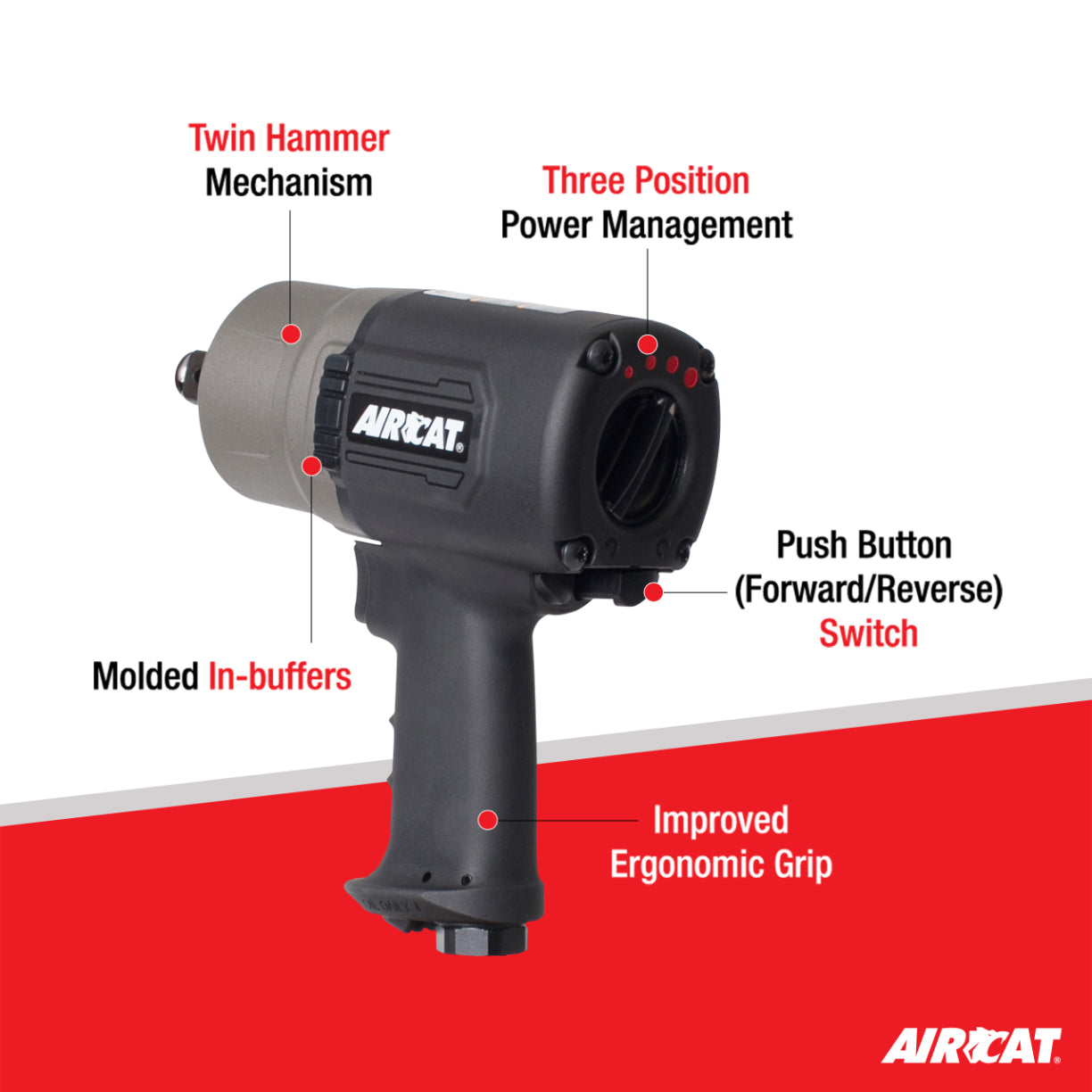 AIRCAT 1770-XLK: 3/4-Inch Impact Wrench Kit with Refined Design Twin Hammer 1,600 ft-lbs