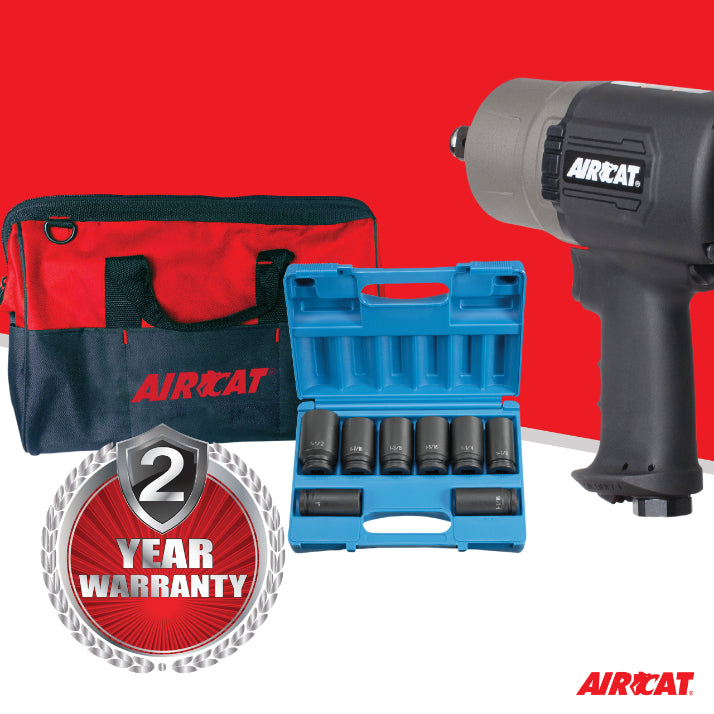 AIRCAT 1770-XLK: 3/4-Inch Impact Wrench Kit with Refined Design Twin Hammer 1,600 ft-lbs